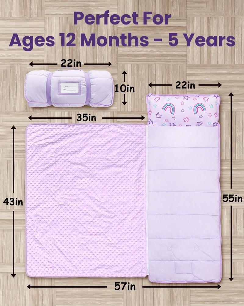 PRIMLECT Toddler Nap Mat with Detachable Blanket and Removable Pillow, Kids Sleeping Bag 55''x35'' for Daycare Preschool Kindergarten, Toddler Sleeping Mat for Boys and Girls - Image 4